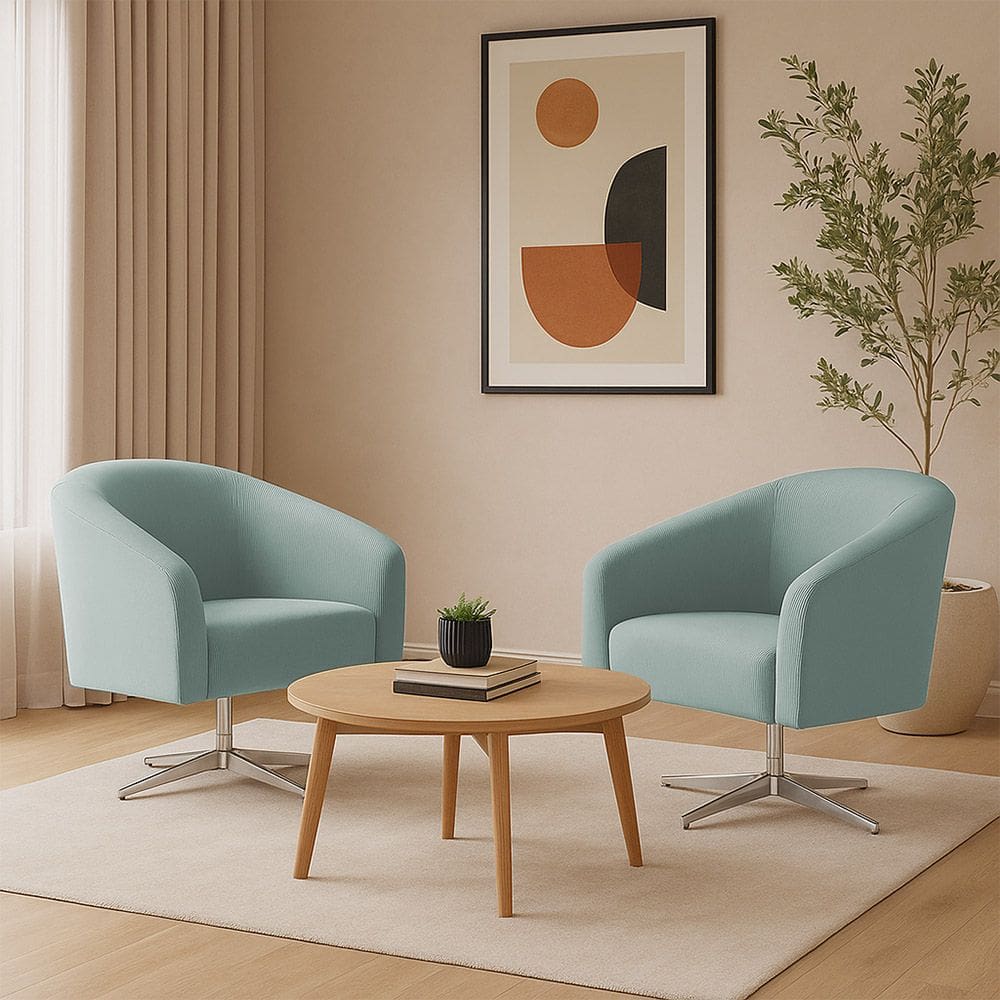 Poltrona Decorativa Giratória Cromada Kit 2 Stella Cotelê Int/Veludo Menta D03 - D`Rossi