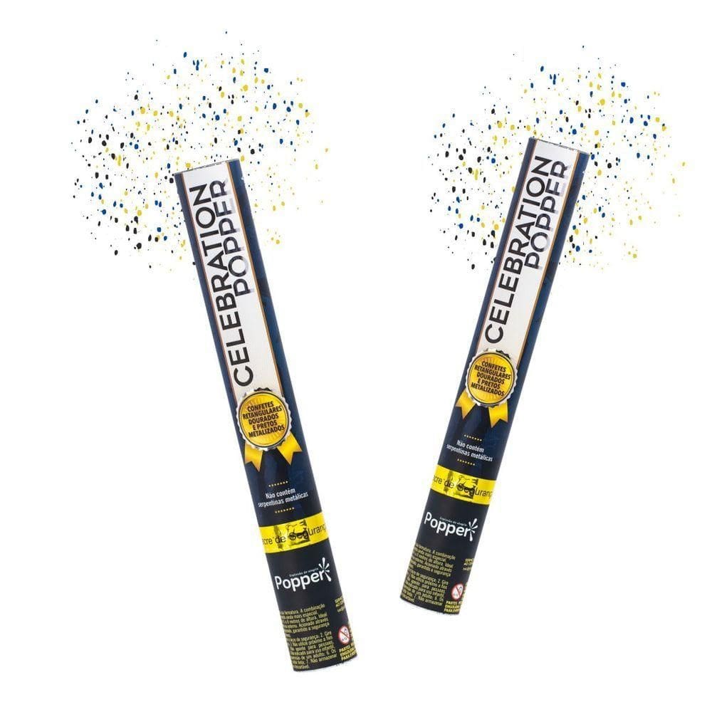Lança Confete Celebration Dourado E Preto Metalizado - 40cm