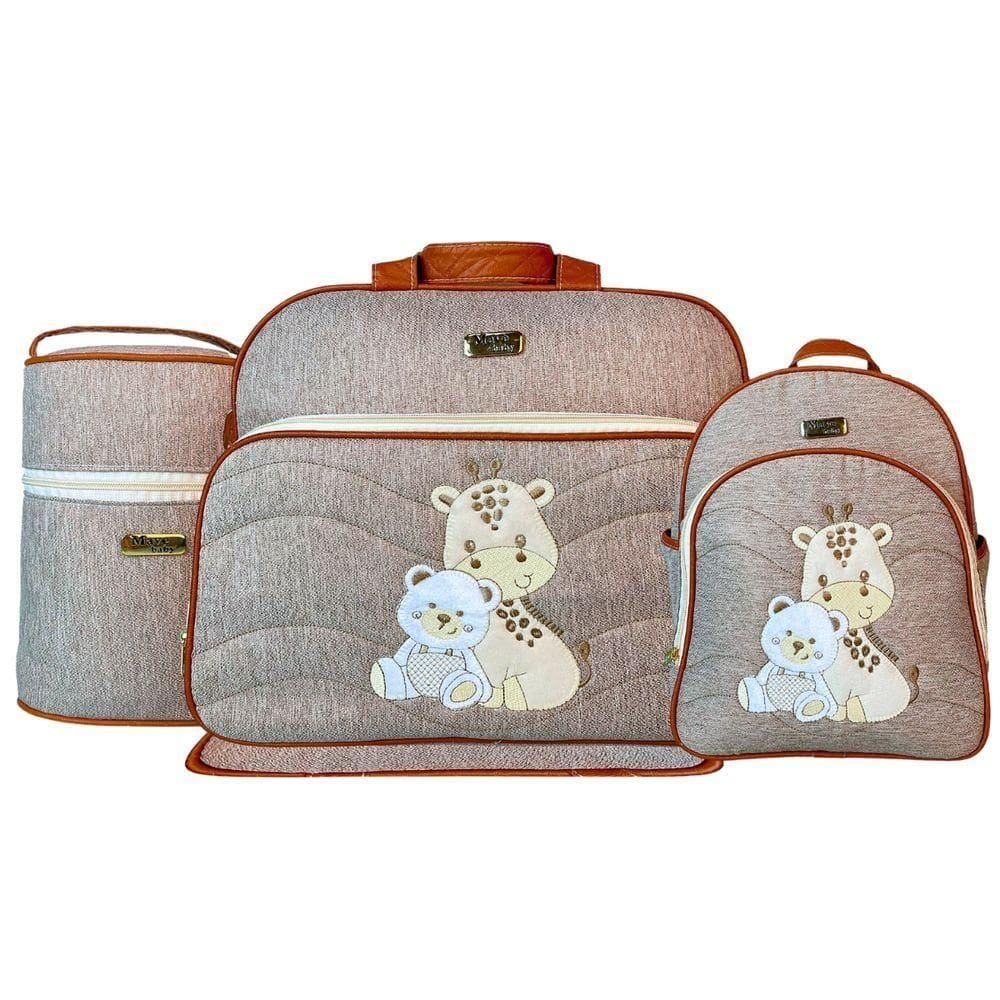 Kit Bolsa E Mochila Bebê Dino Baby Premium Marrom
