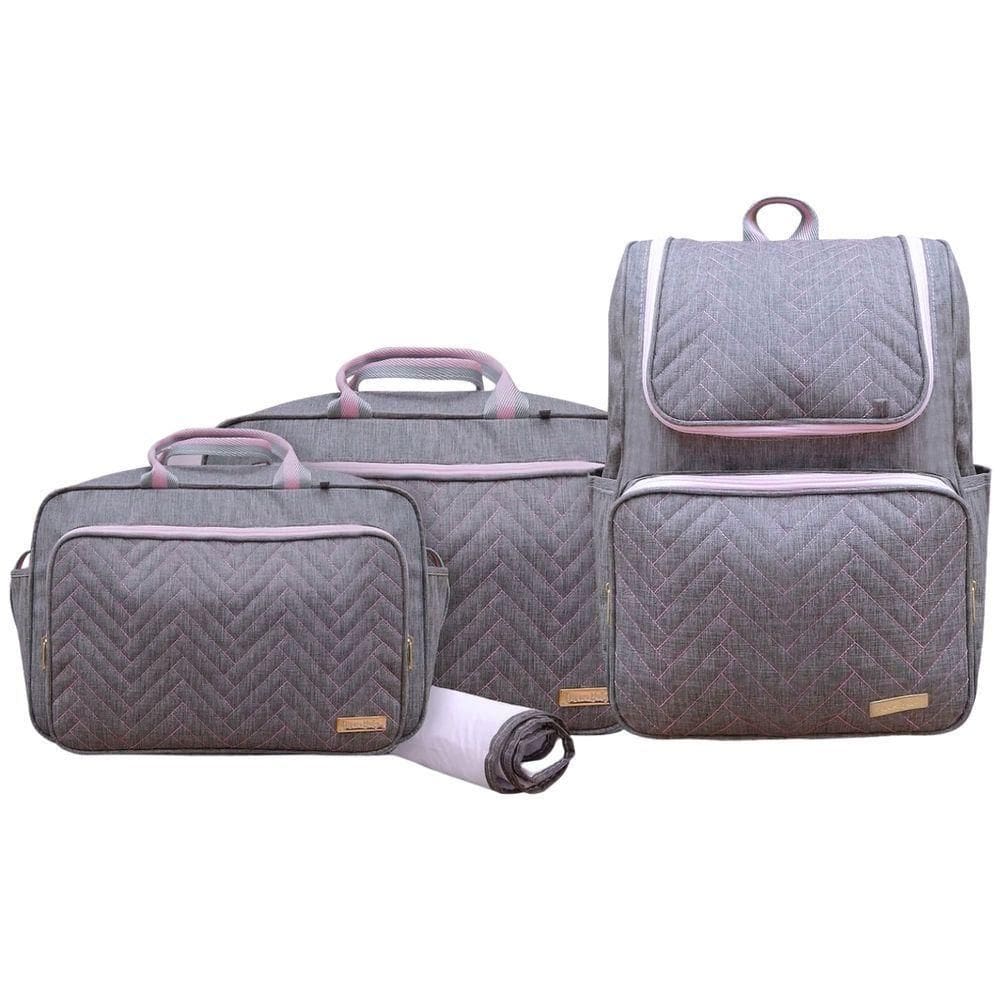 Kit Bolsas E Mochila Maternidade Baby Classic Premium Cinza E Rosa