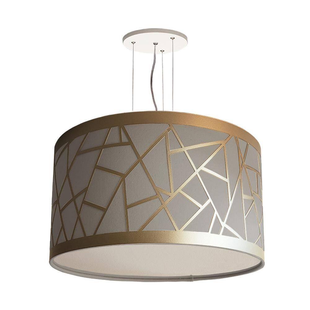Lustre Pendente Recorte Bronze Cúpula Tecido Cinza 30X15