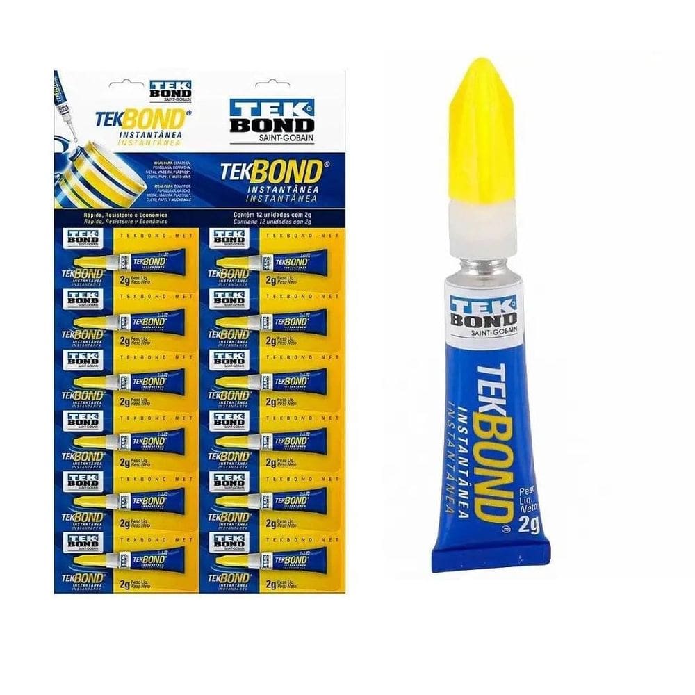 Cartela Com 12 Cola Instantânea Multiuso Tek Bond 2 Gramas
