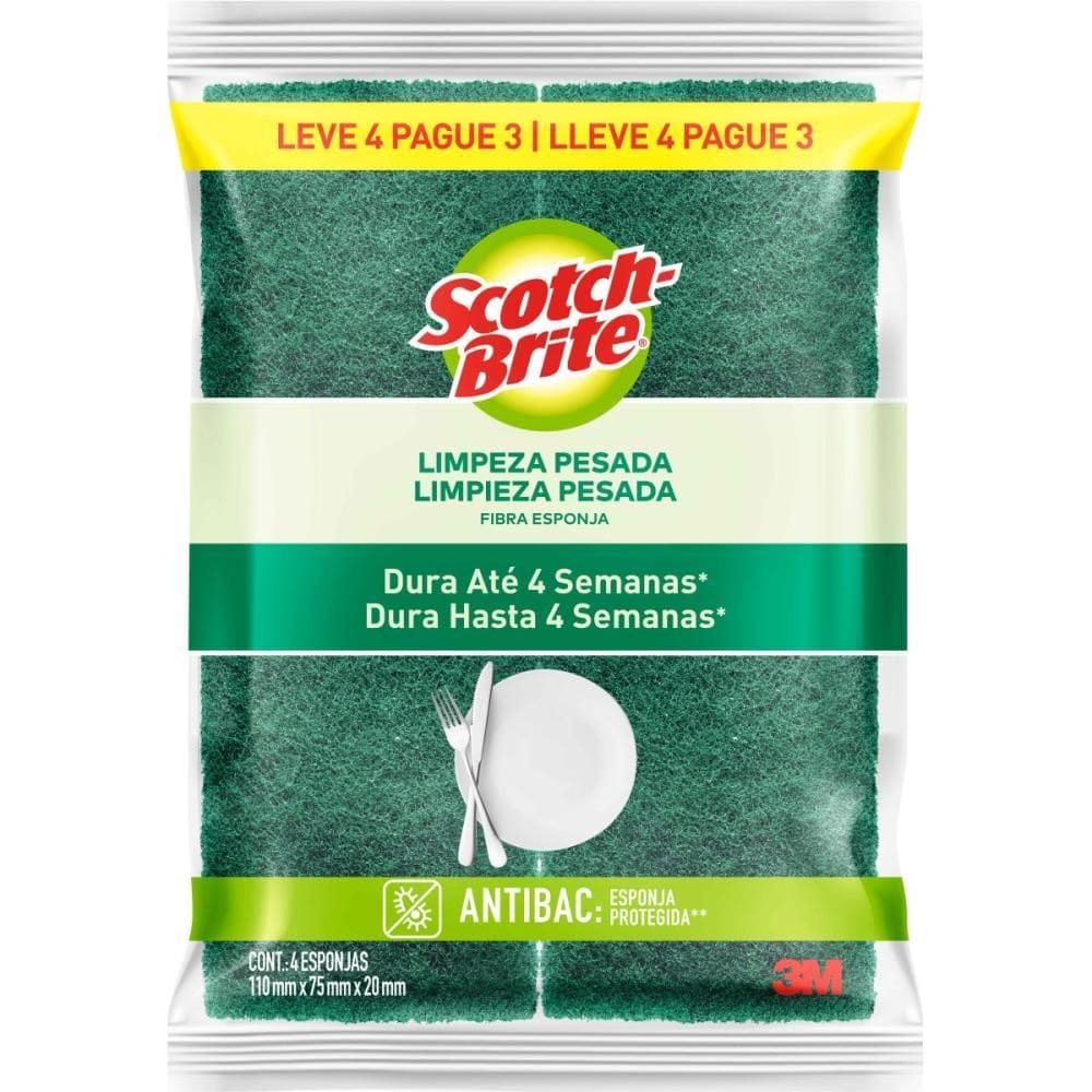 Esponja Para Limpeza Scotch Brite Cozinha-Verde/Amarela - 3m