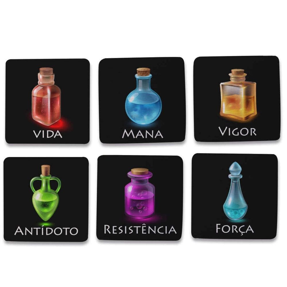 Kit 6 Porta Copos Poções Rpg Cozinha Criativa Geek