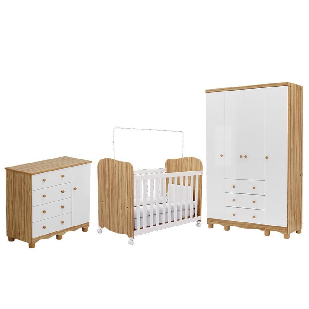 Dormitório Infantil Júnior Guarda Roupa 4 Portas, Cômoda 1 Porta e Berço Uli - Móveis Peroba