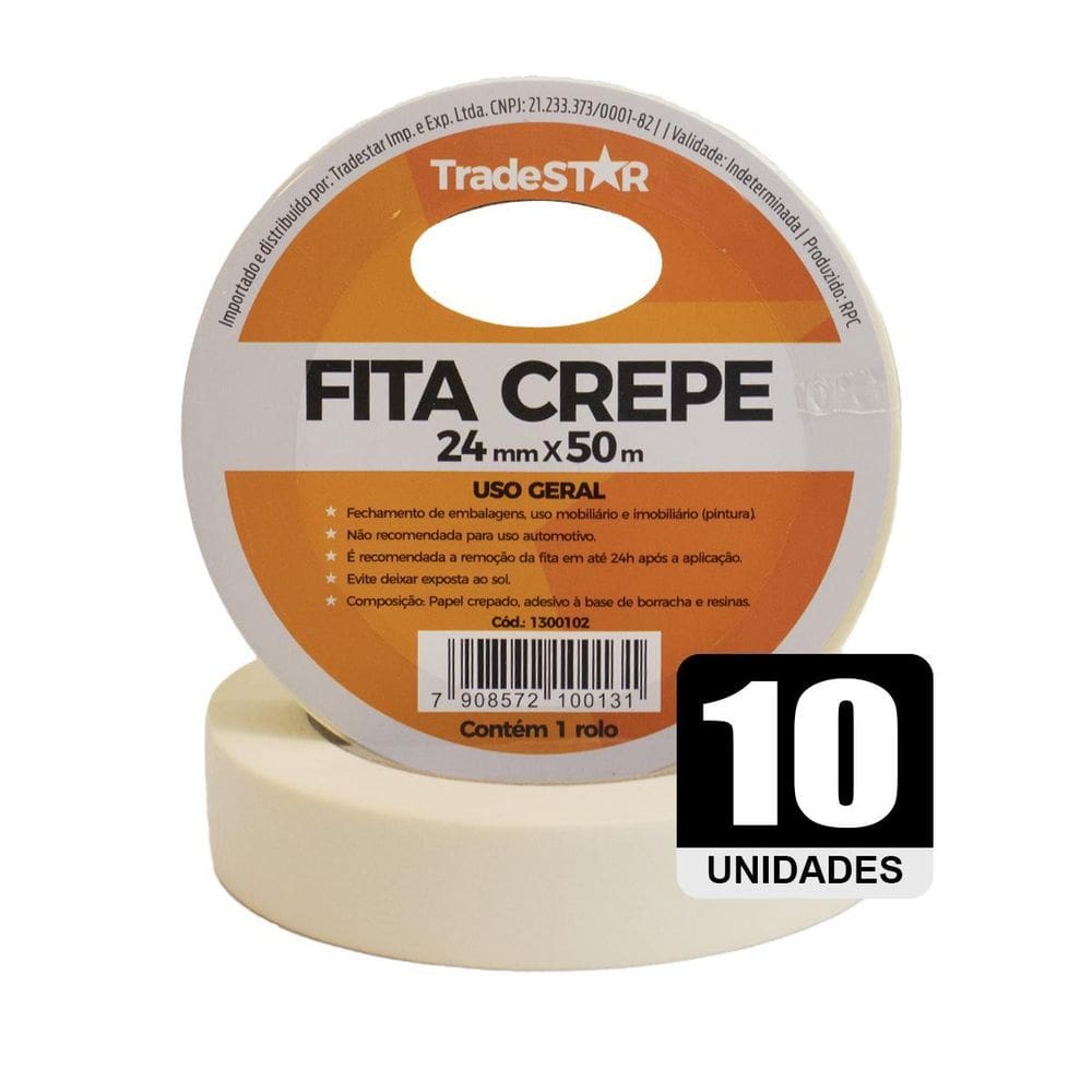 Fita Adesiva Crepe Papel 24Mm X 50M C/10 Rolos 24X50