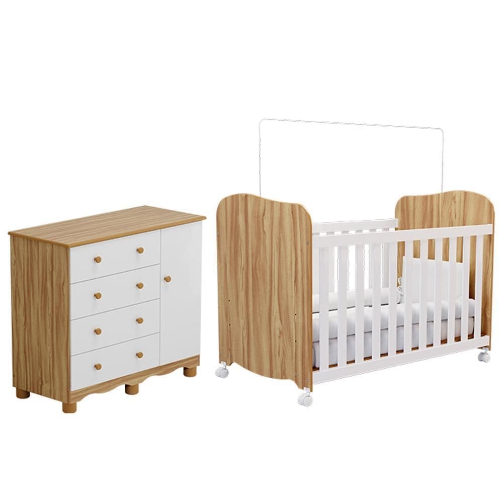 Jogo de Quarto Infantil Júnior Cômoda 1 Porta e Berço Uli - Móveis Peroba