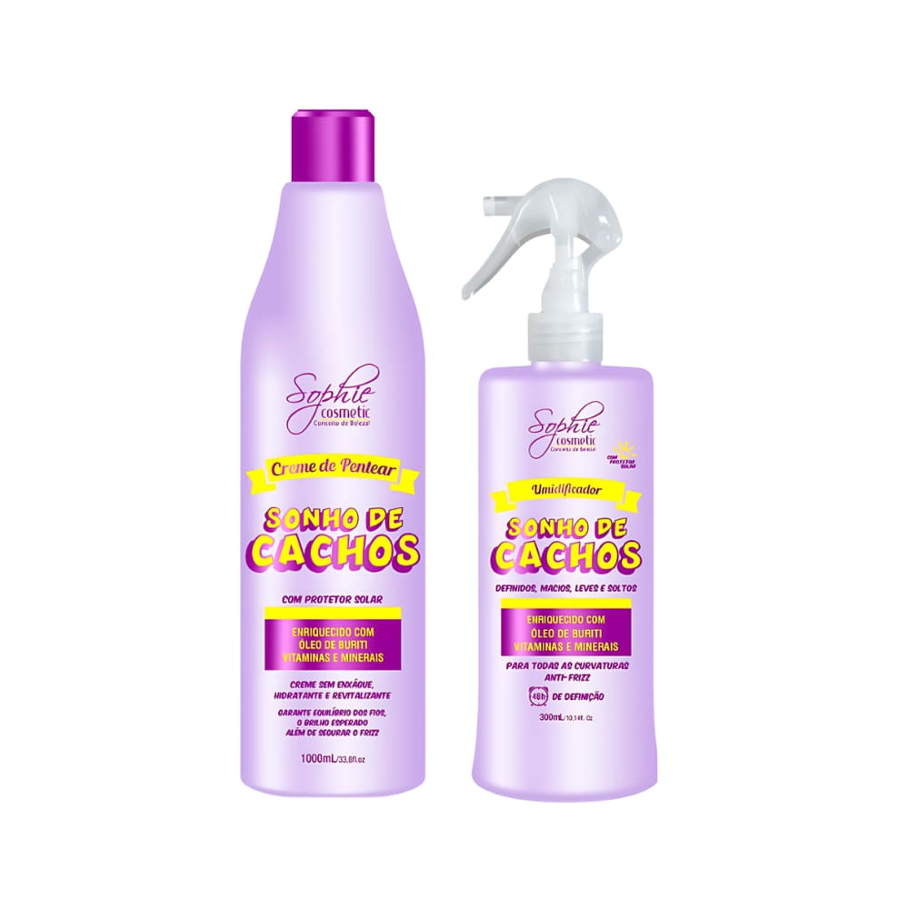 Kit Creme de Pentear Sonhos de Cachos 1L + umidificador 300ml Sophie Cosmetic