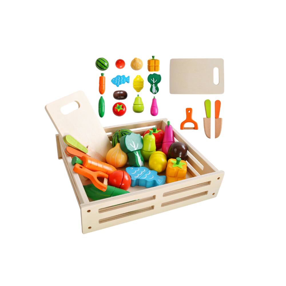 Conjunto de brinquedos de cozinha para cortar frutas e vegetais (17 peças)