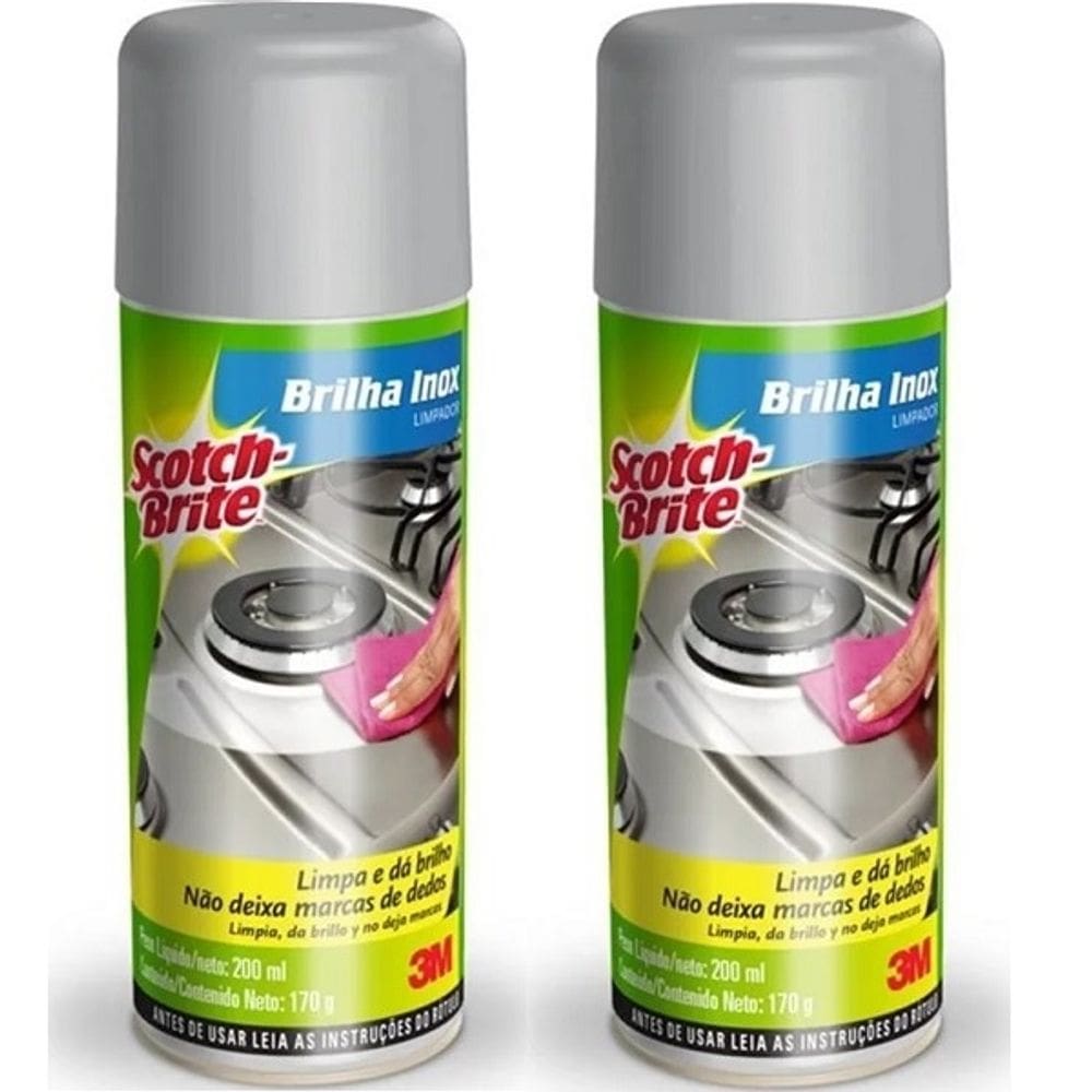 Kit 2 Brilha INOX SCOTCH Brite 200ML Removedor Limpador SPRAY 3M