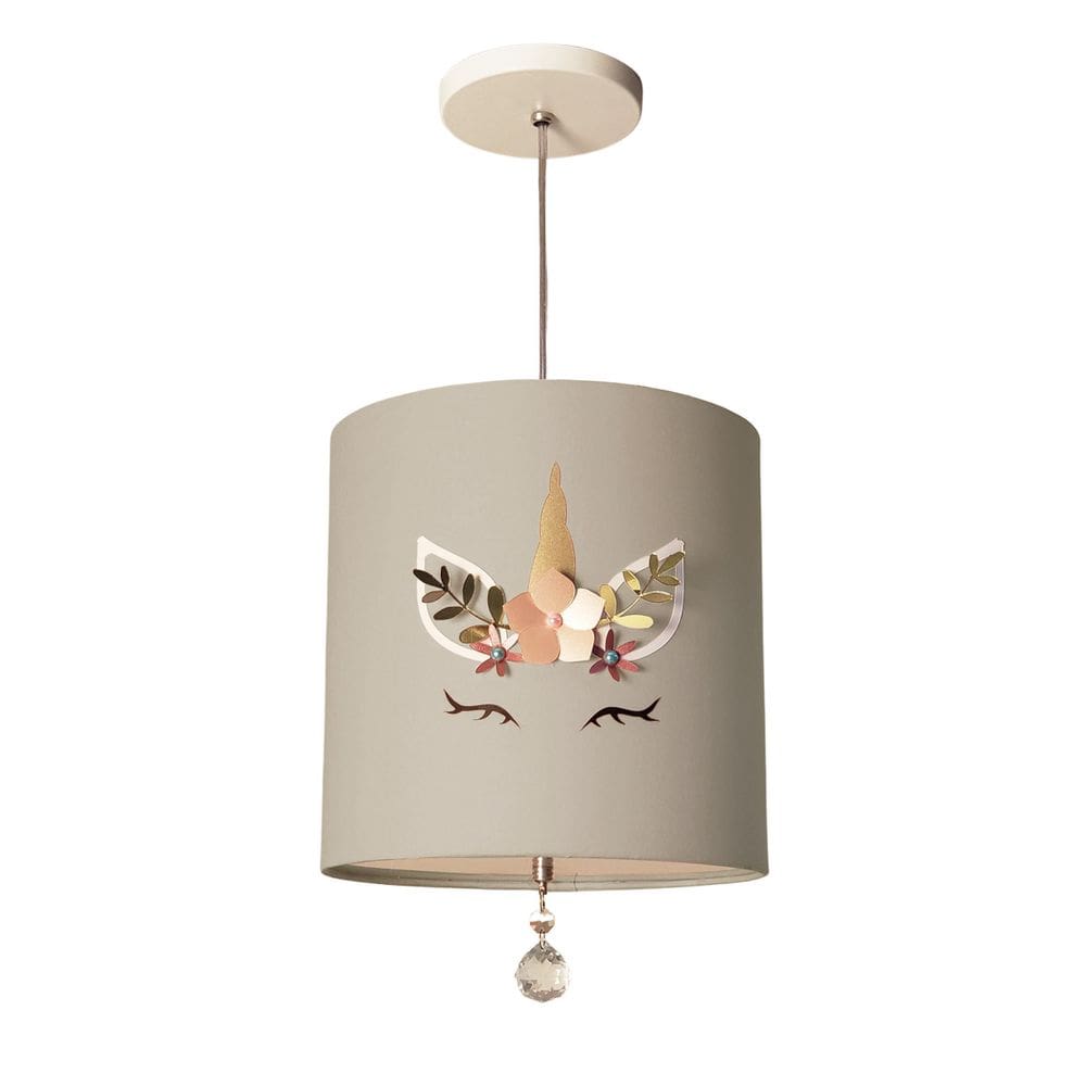 Lustre Pendente Unicórnio Luminária Infantil Cinza 25X25