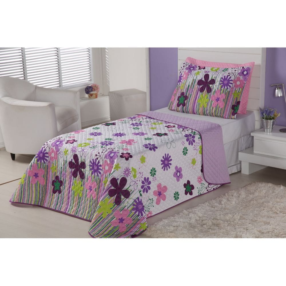 Cobre Leito Solteiro Infantil Garden 02 Peças Lilás