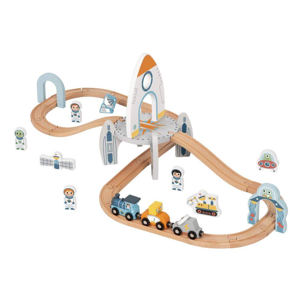 Conjunto Trem Estação Espacial Madeira Tooky Toy