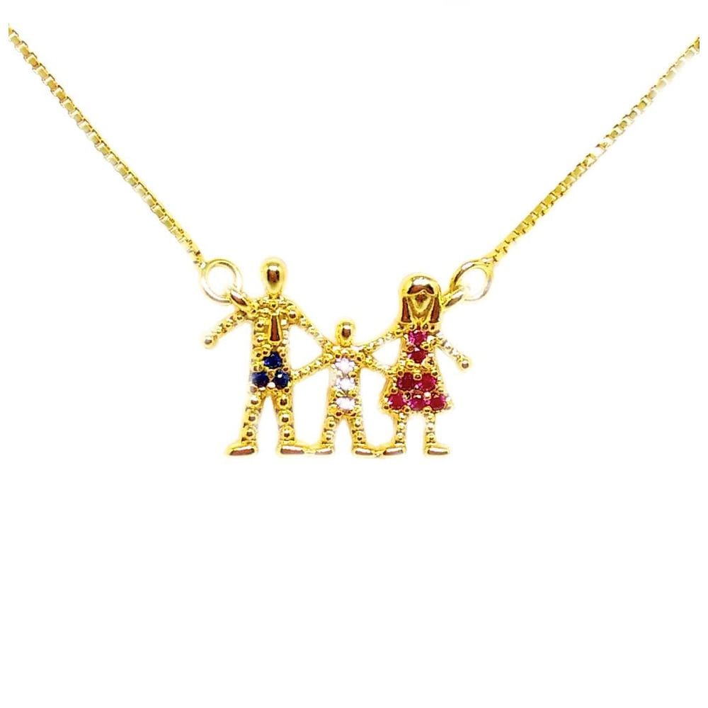 Colar Com Pingente Família Amada Filho Folheado a Ouro 18k