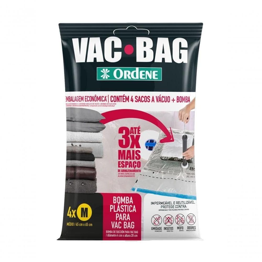 Kit De Saco A Vácuo Organizador 4 Médios 45x65cm Transparente Vac Bag Ordene + Bomba De Ar