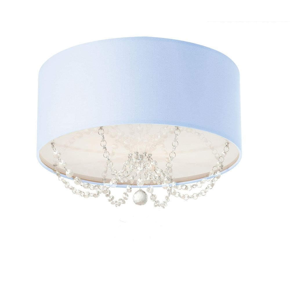 Plafon Em Tecido Com Pingentes De Cristal 30Cm Diâmetro Azul