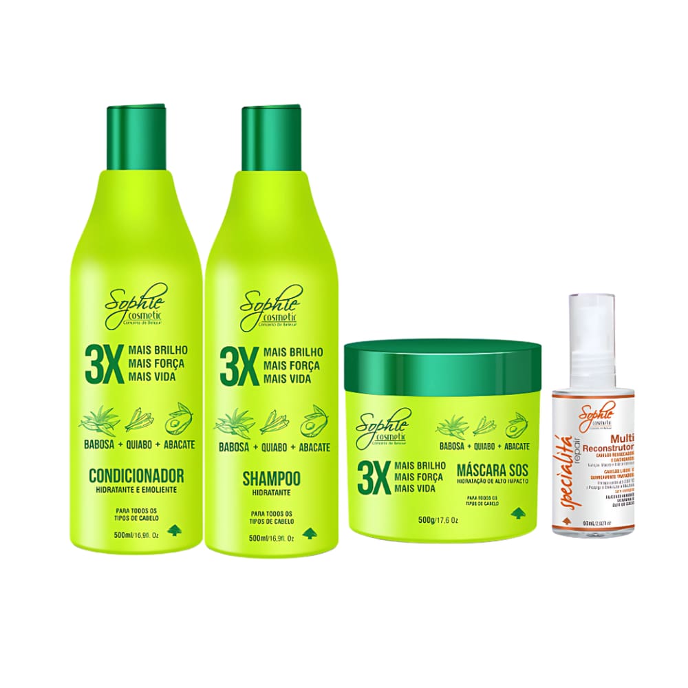 Kit Quiabo Shampoo +Cond + Masc 500ml + Silicone Specialita 60ml