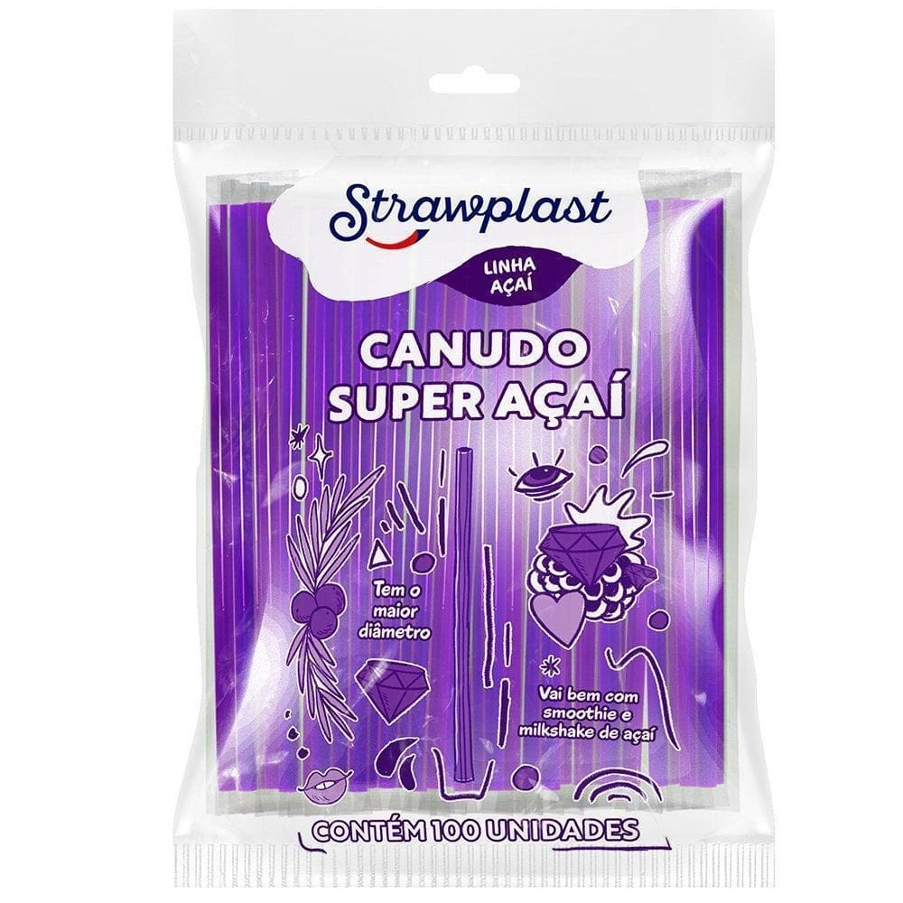 Canudo Super Açaí Strawplast Roxo 10mm 100 Unidades