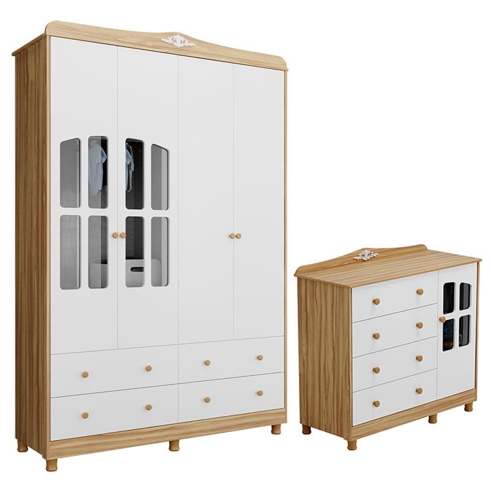 Jogo de Quarto Infantil Elô com Janela Guarda Roupa e Cômoda - Móveis Peroba