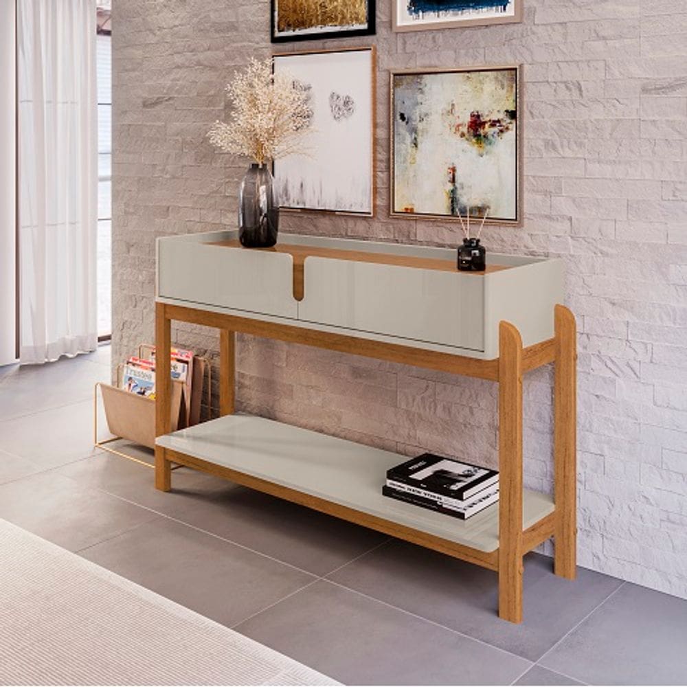 Aparador 2 Gavetas Lizz Off White/Cedro - Casa D Móveis