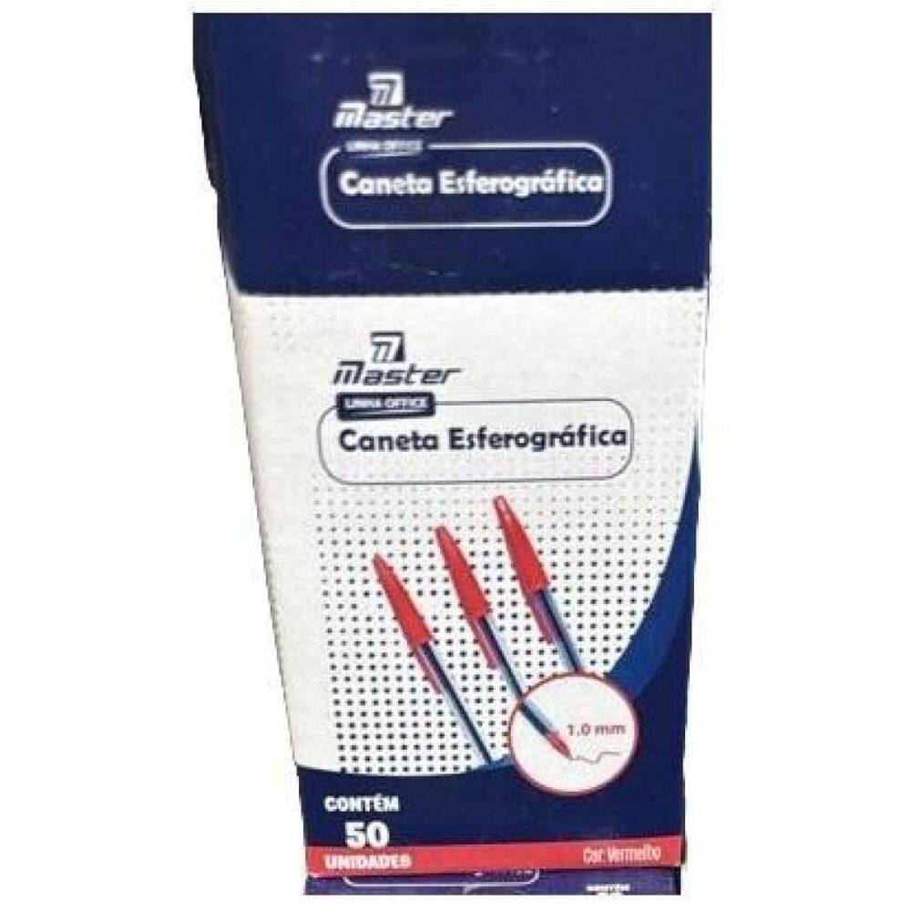 50 Canetas Esferográfica Vermelha Ponta Média