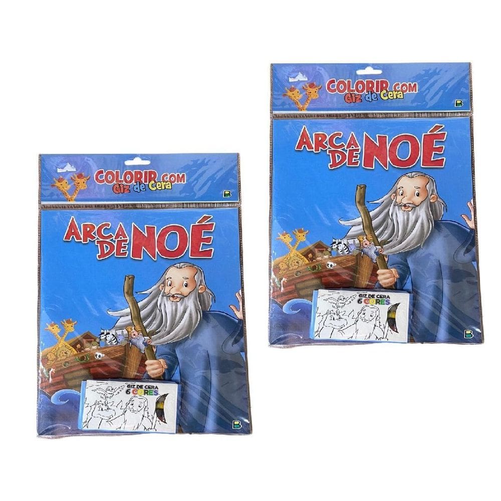 Livro Infantil Com Giz De Cera Colorir Arca De Noé -Kit 2 Un