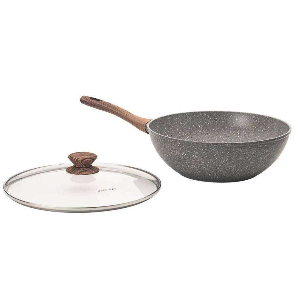 Panela Wok Style Cook Cerâmica em Alumínio Indução 28cm 4,15L Grafito Mimo Style