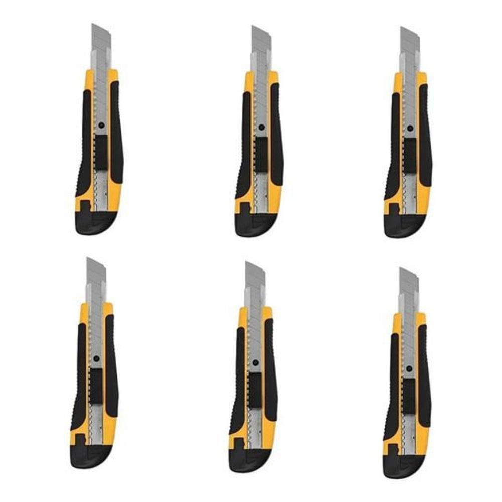 Kit 6 Estilete 18Mm Trava Fixa Emborrachado