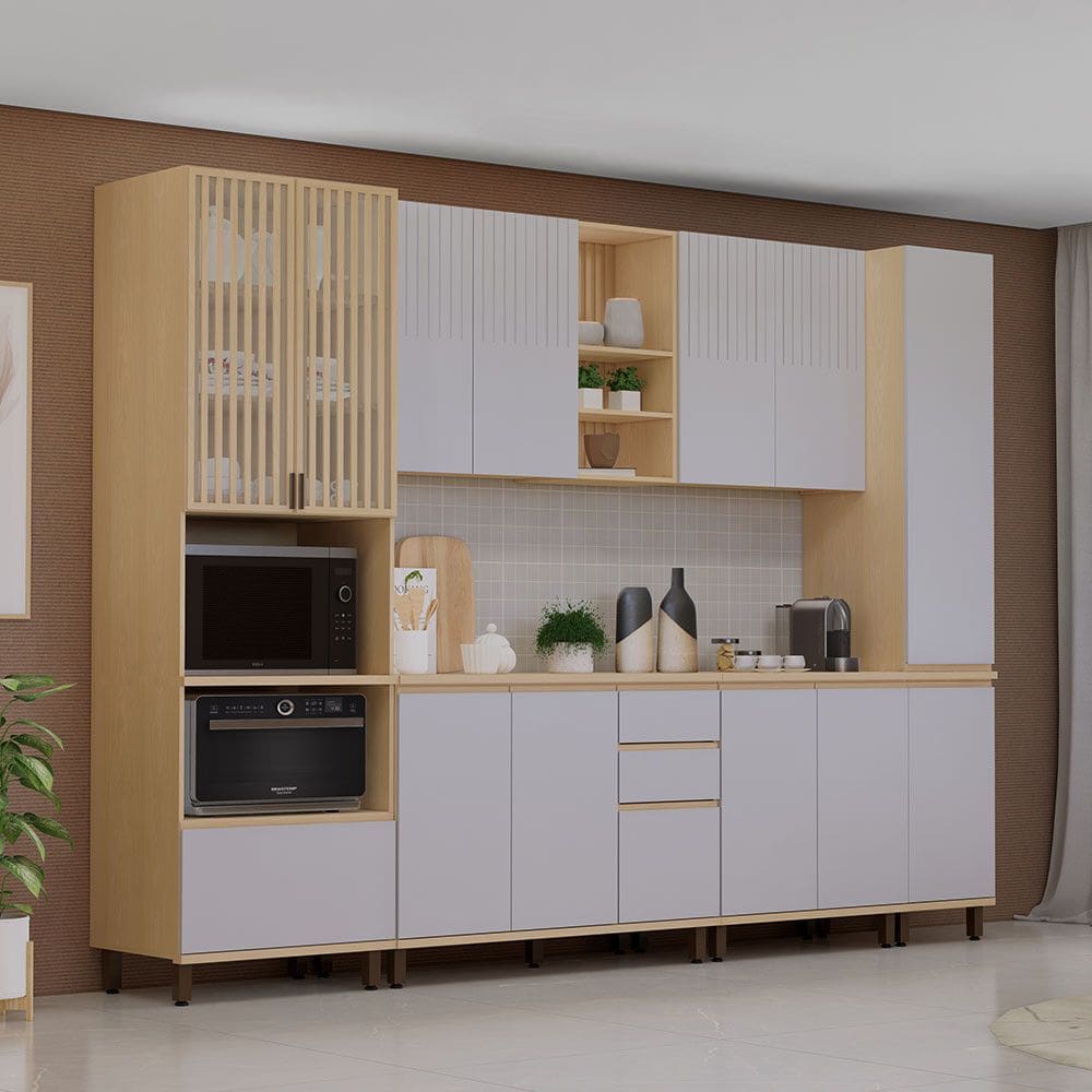 Cozinha Completa 6 Peças com Torre Quente e Tampo 310cm Aura Luciane Móveis