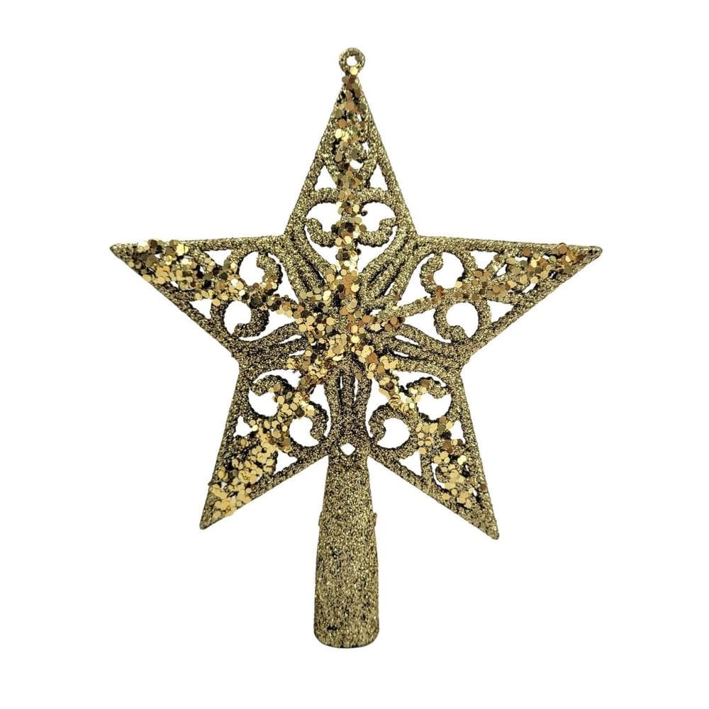 Ponteira De Árvore De Natal Estrela Dourada Flor 18X15X3Cm
