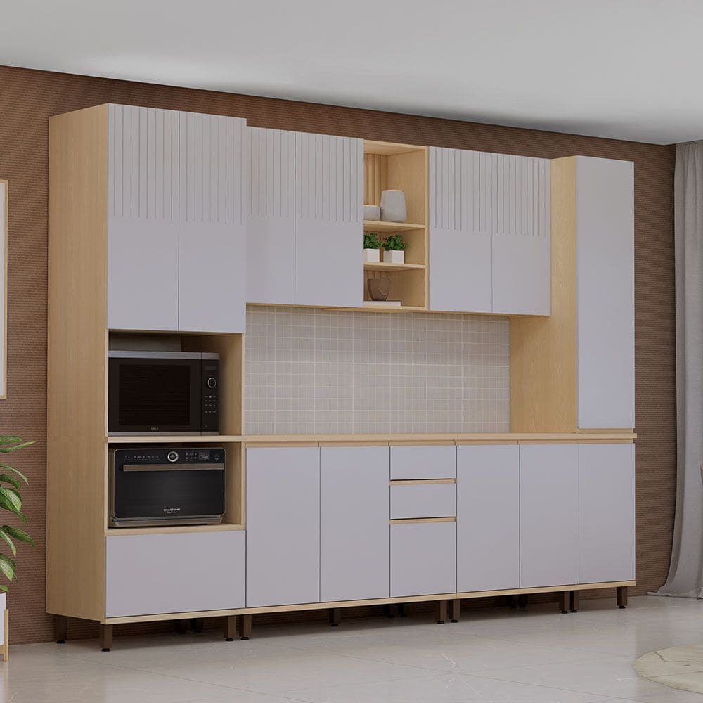 Cozinha Completa 6 Peças com Torre Quente e Tampo 310cm Aura Luciane Móveis