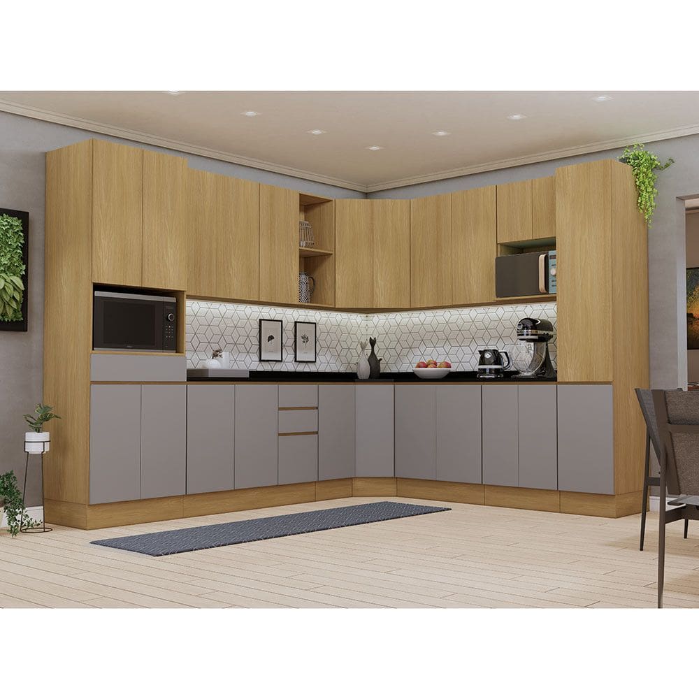 Cozinha Completa 12 Peças com Espaços para Micro-ondas e Tampos Slim Luciane Móveis