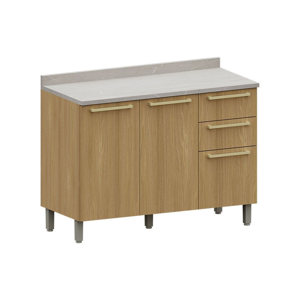 Balcão de Cozinha para Pia 120cm 2 Portas e 3 Gavetas Com Tampo Elegance Luciane Móveis
