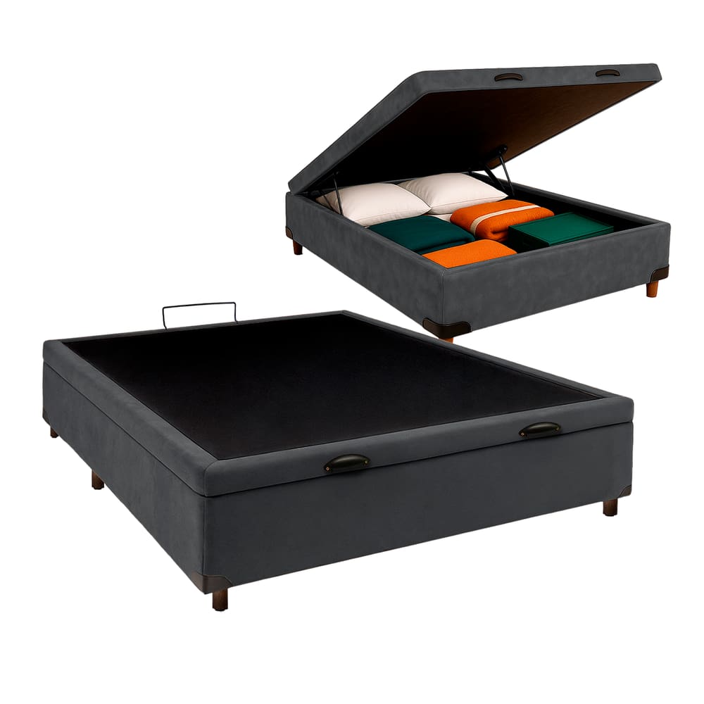 Cama Box Bau Viuvo Blindado Nature Cinza 128x188