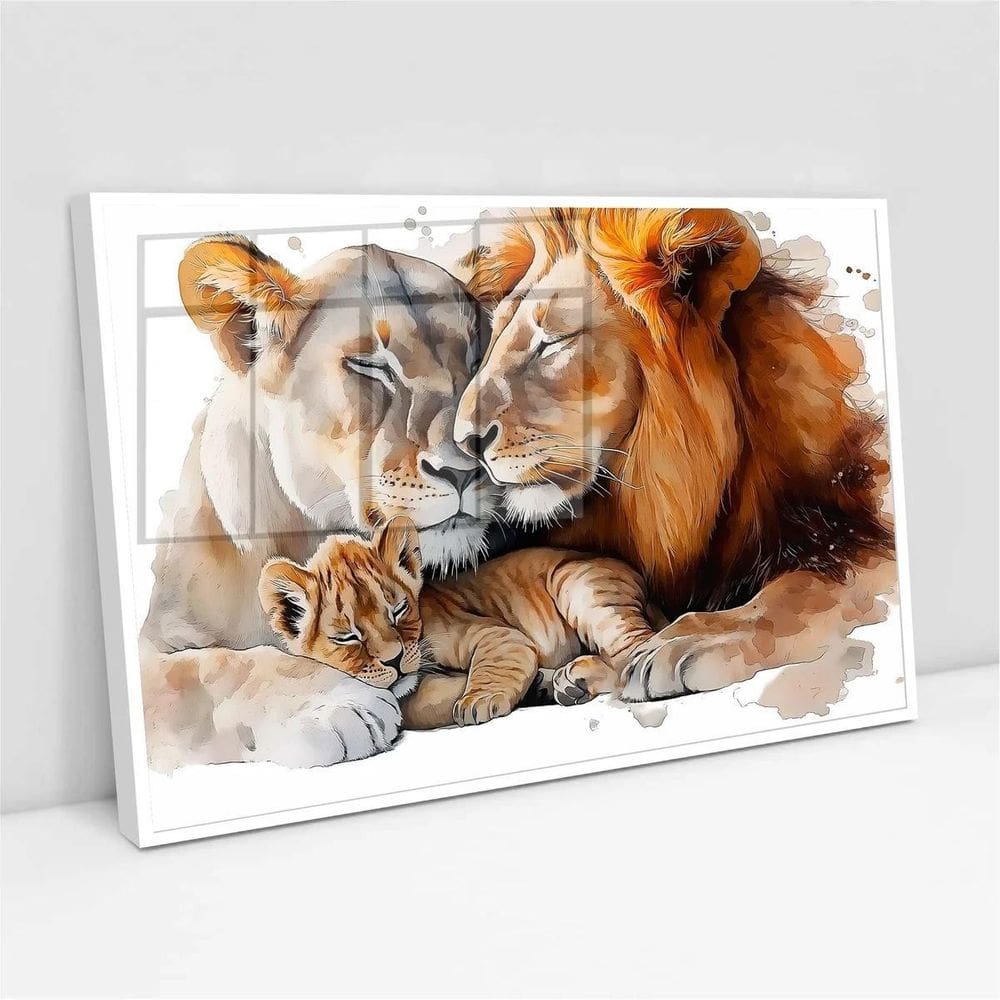 Quadro Família Leões Dormindo Aquarela - 50X70Cm