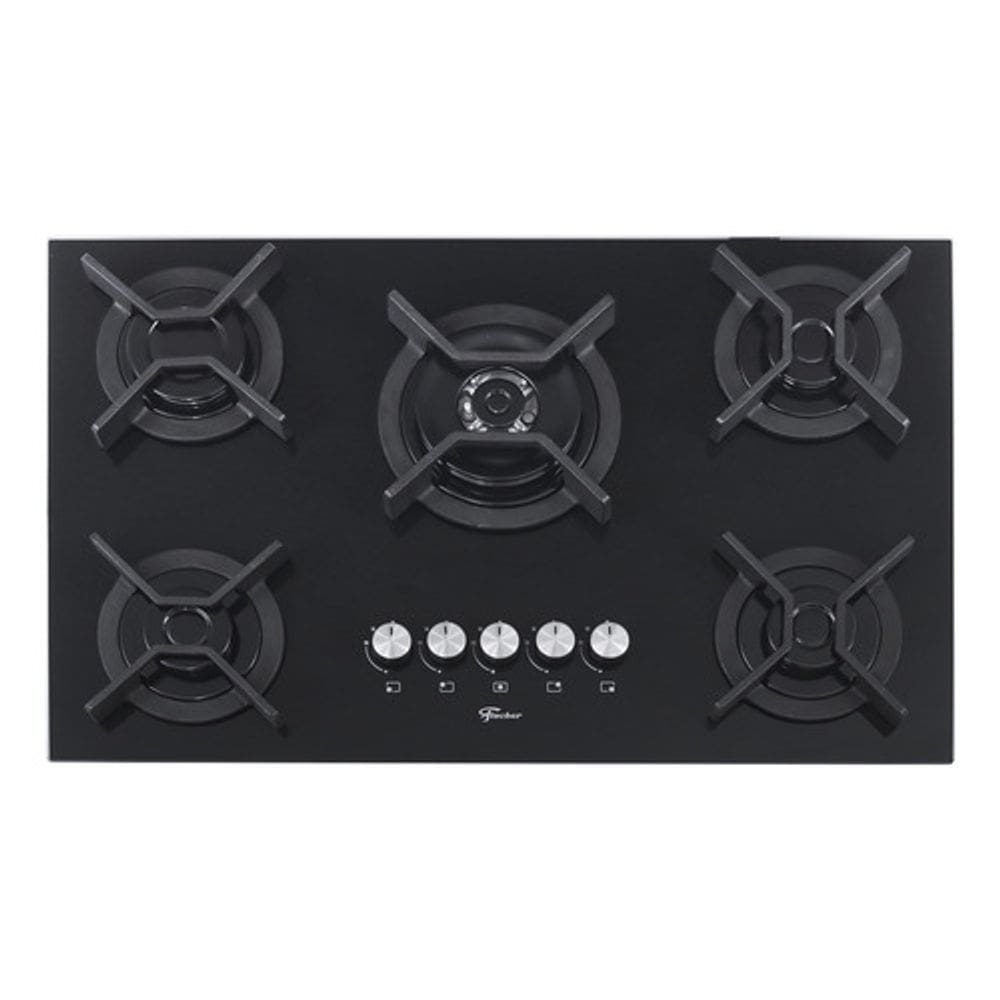 Cooktop A Gas 5 Bocas Vidro Preto Bivolt 76x48cm - Fischer