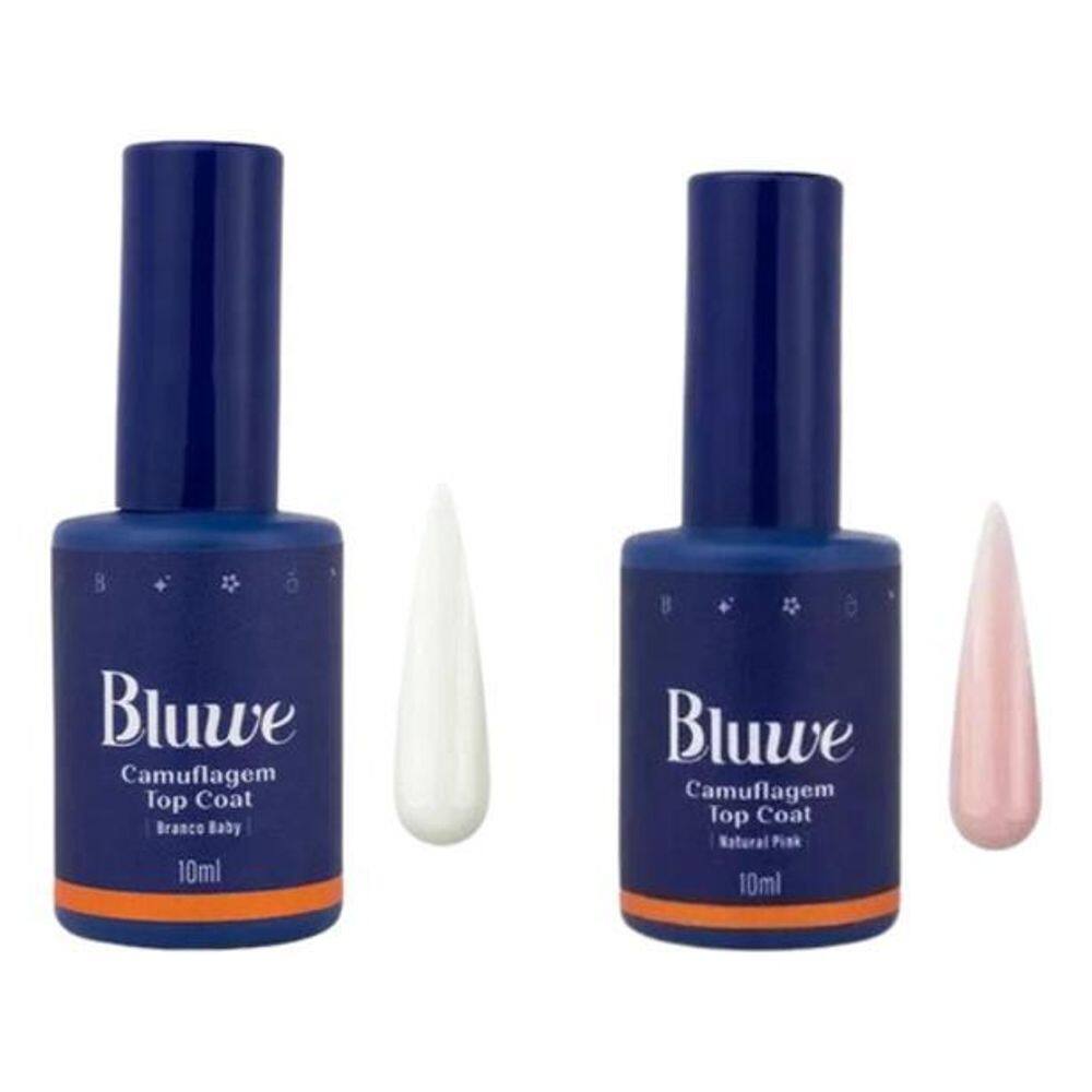 Kit Bluwe Top Coat Camuflagem 10Ml Pink Natural +Branco Baby