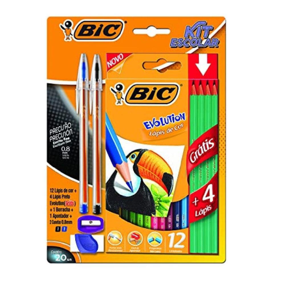 Kit Escolar Bic Lápis, Borracha, Apontador