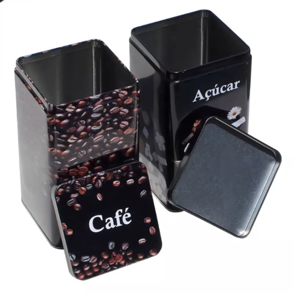 Kit 2 Latas Café Açúcar Pote Decorativo Para Mantimentos