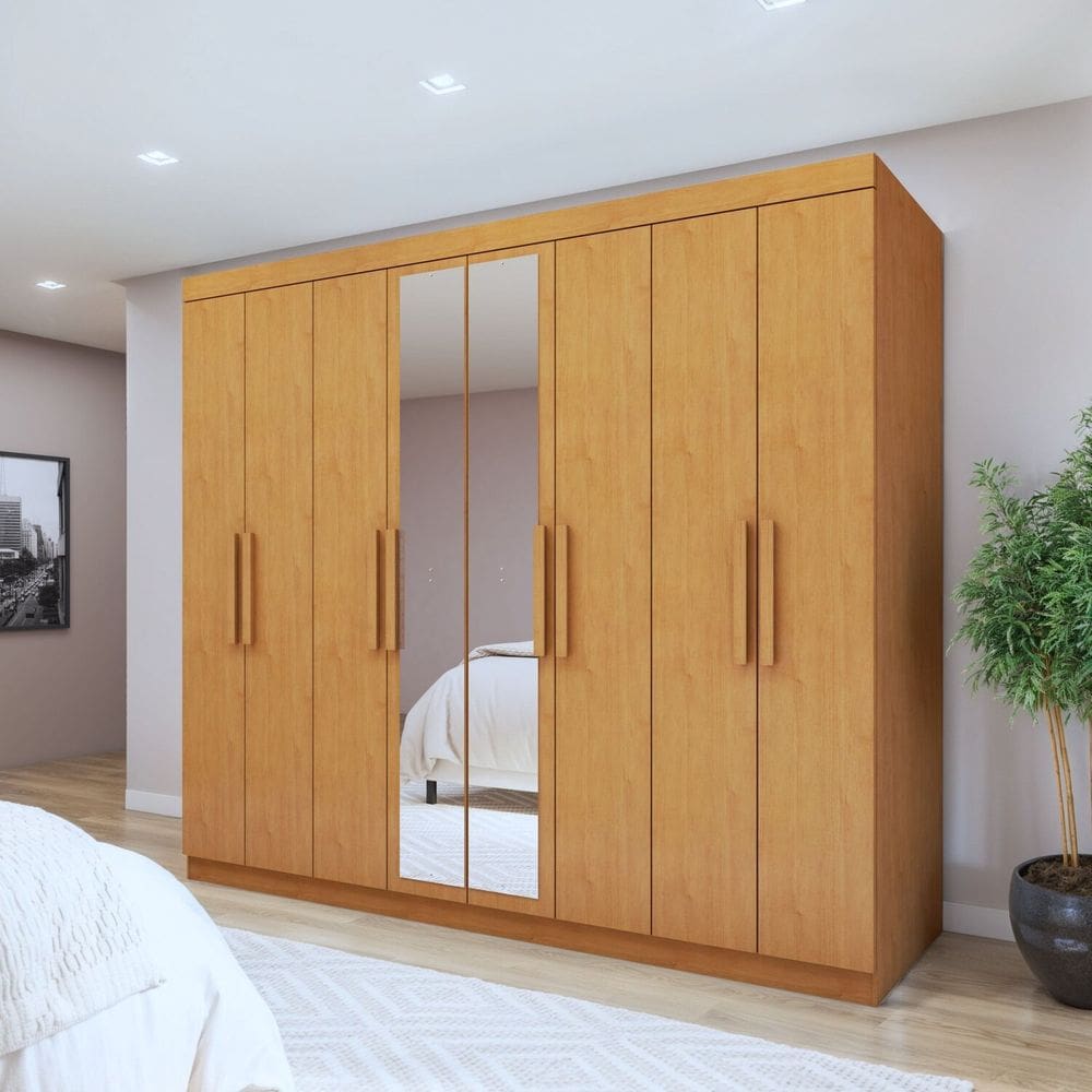 Guarda-roupa 8 Portas 4 Gavetas com Espelho Andara Soft Amêndoa Clean