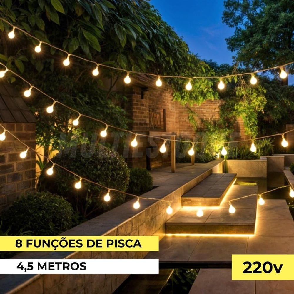 Cordão De Bolinhas Led Branco Quente Com 40 Pisca-Piscas