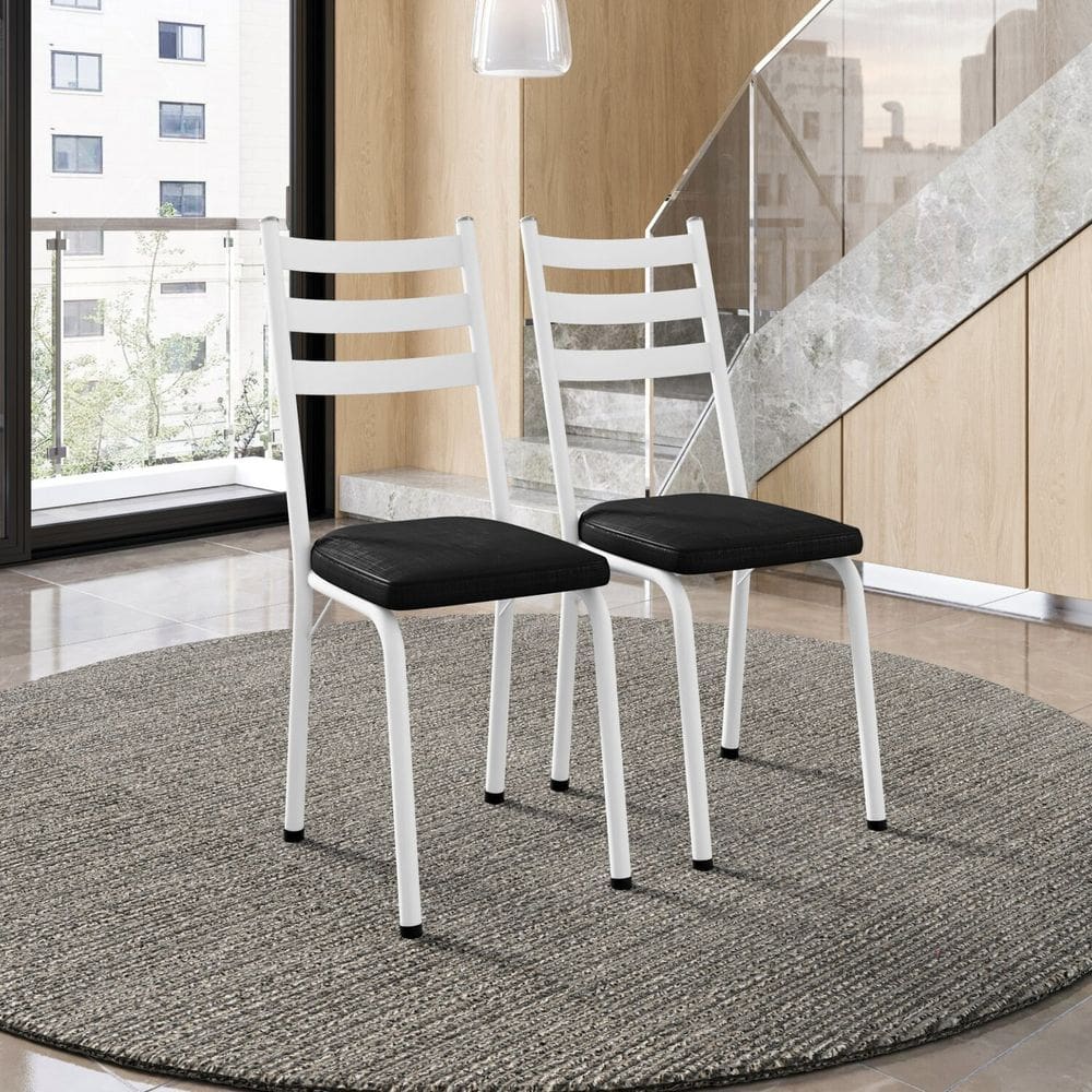 Conjunto com 2 Cadeiras para Cozinha Europa Branco/ Preto Brilhante