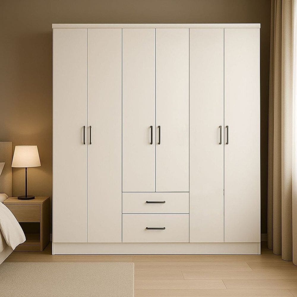 Guarda-roupa 6 Portas 2 Gavetas 6 Prateleiras 1 Cabideiro Califórnia Branco