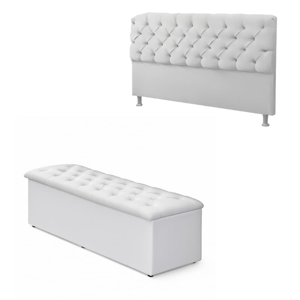 Conjunto Solteiro Cabeceira com Calçadeira 90cm Branco
