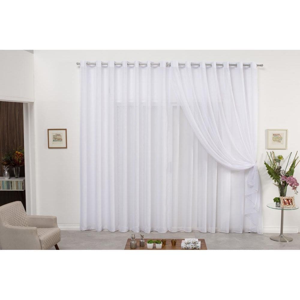 Cortina De Varão Voil Duplo Branco 4,00X2,80 Sala Quarto