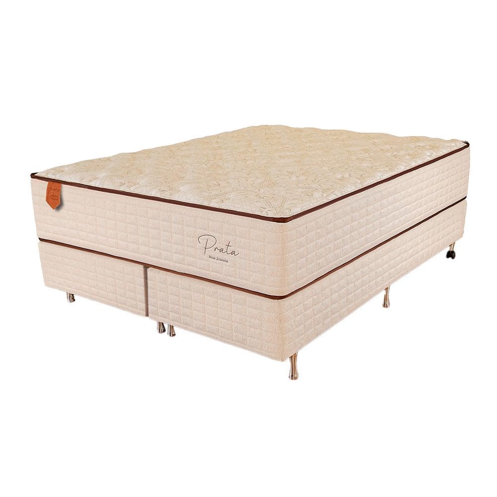 Cama Box Queen Size (Box + Colchão) 158X198X71 Prata Prorelax Pillow In Duplo - Bege