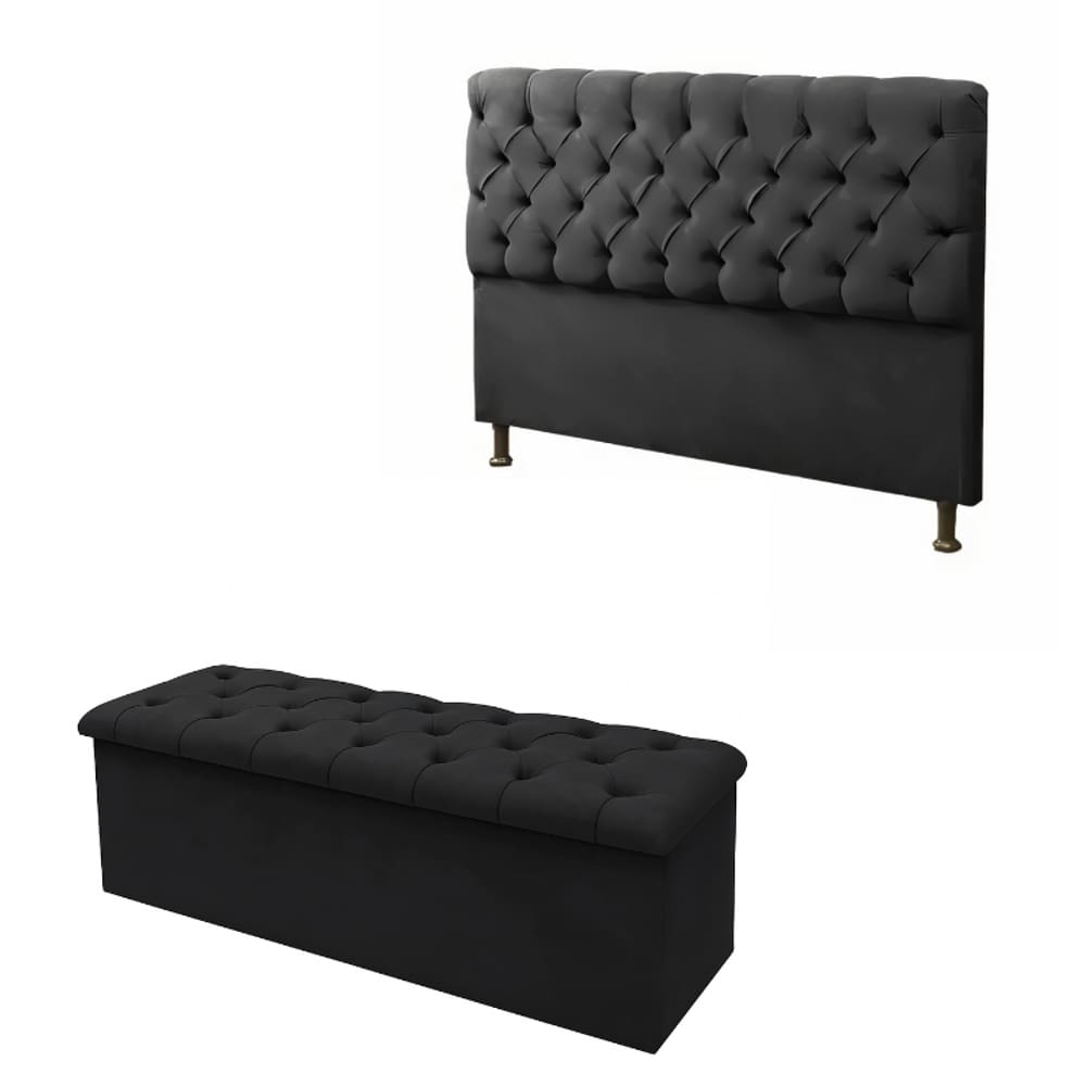 Conjunto Cabeceira com Calçadeira Solteiro 90cm
