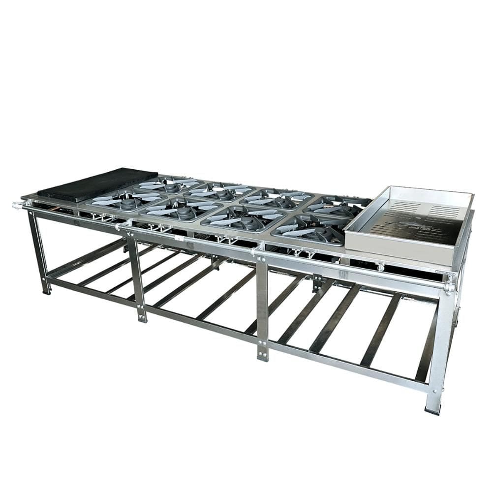 Fogão Industrial de Centro 8 Bocas Duplas Cefaz Linha Gold Inox 430 Baixa Pressão com Chapa e Banho Maria C-I430 - CFZG-159 C B
