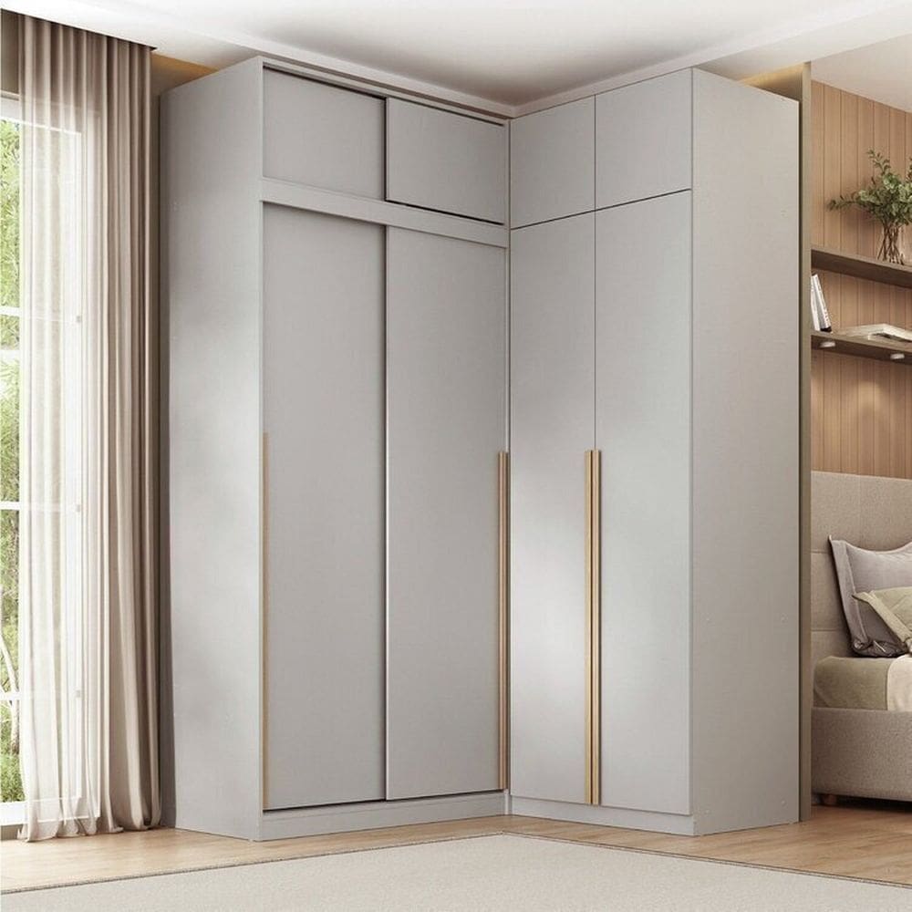 Guarda-roupa Modular de Canto 4 Peças 8 Portas com 4 Portas de Correr Jade Cabecasa Madeiramadeira Cinza Urbano