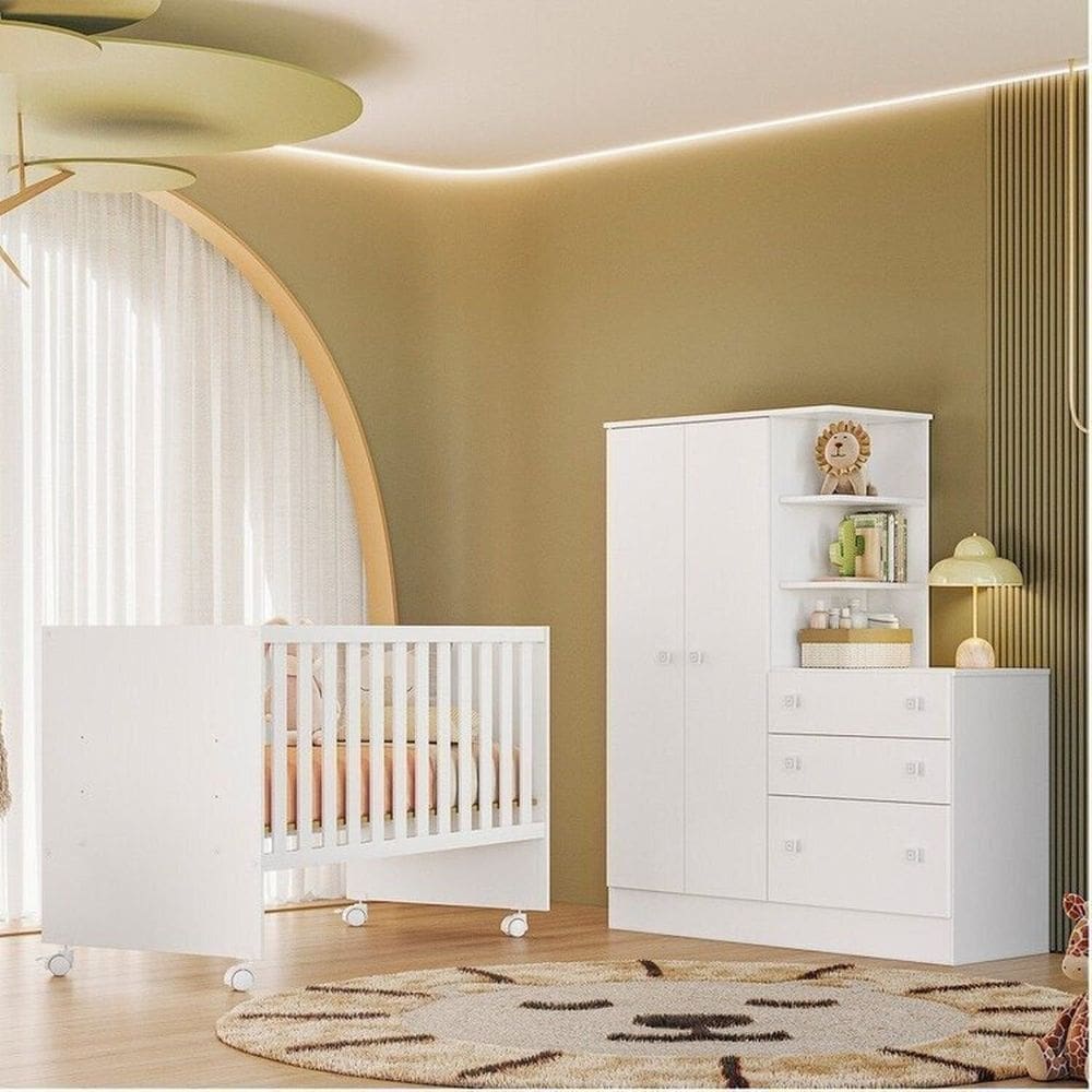 Quarto para Bebê Completo com Guarda-roupa e Berço Doce Sonho Branco